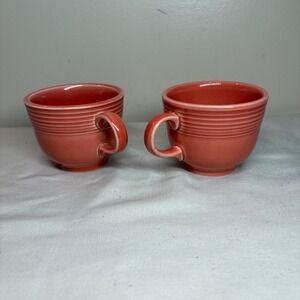 Fiesta Ware Coral Red Ceramic Tea/Coffee  Cups‎ Vintage Set of 2 EUC